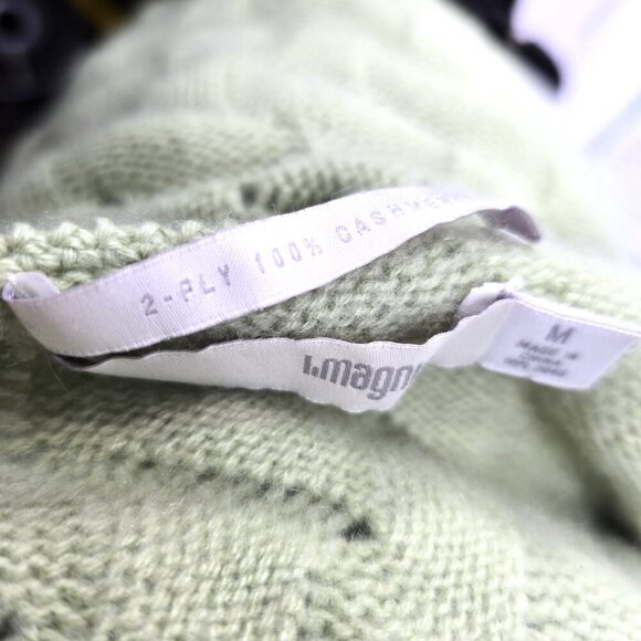 I. Magnin Two Ply Cashmere Weave Knit Scoop Neck Sweater in Apple Green - Picture 7 of 8